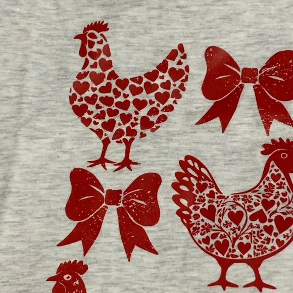 Coquette Chicken Hen Love Red Bow Heart Graphic Tee T-shirt Cottagecore Granny - Picture 5 of 10